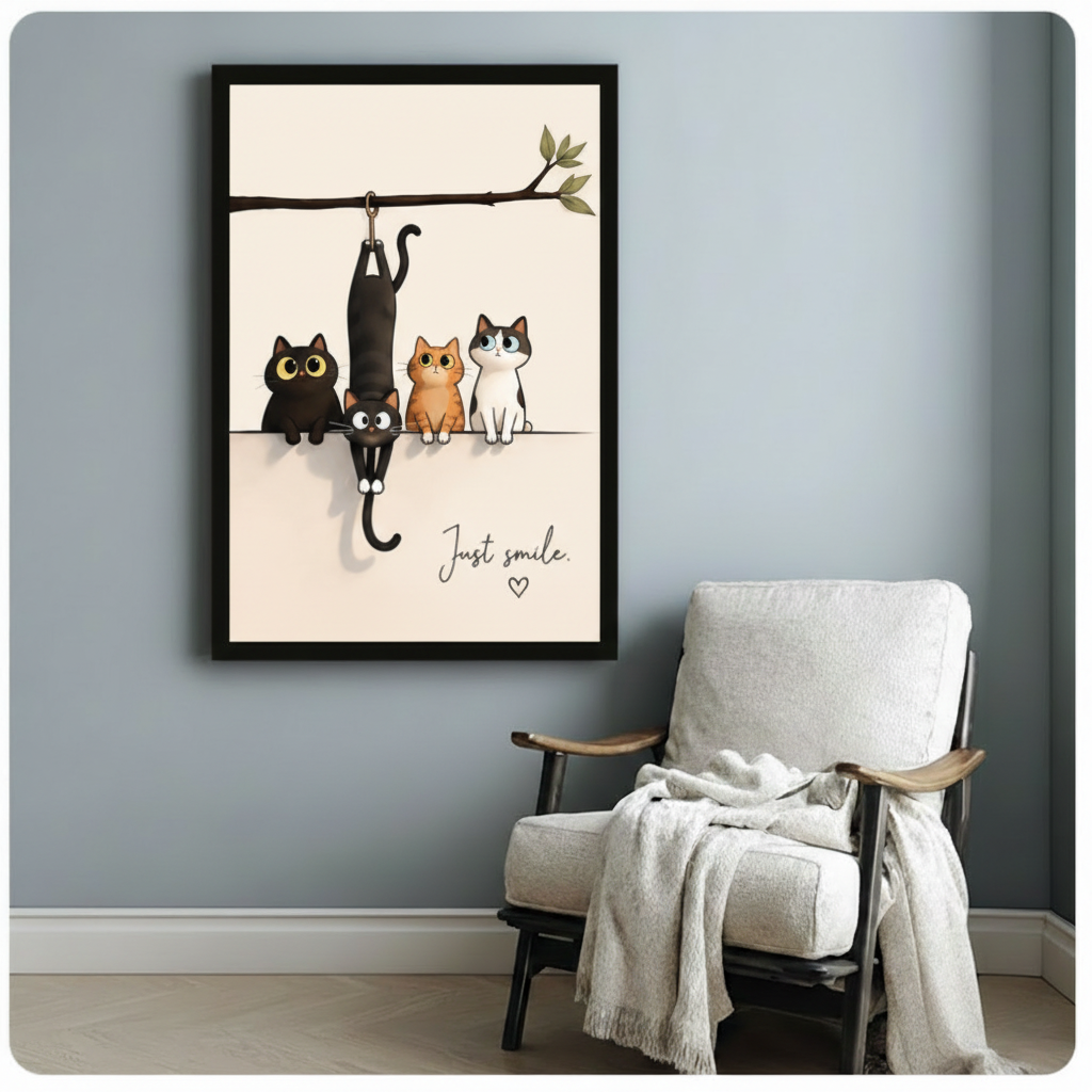 Just Smile Cute Cat Canvas Wall Art