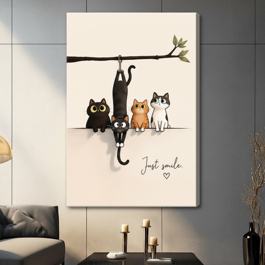 Just Smile Cute Cat Canvas Wall Art