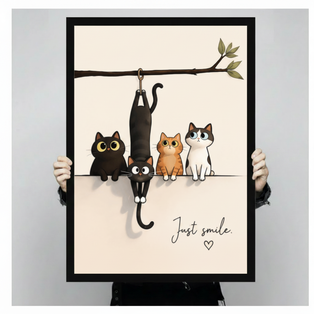 Just Smile Cute Cat Canvas Wall Art