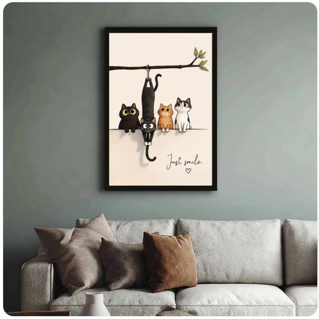 Just Smile Cute Cat Canvas Wall Art