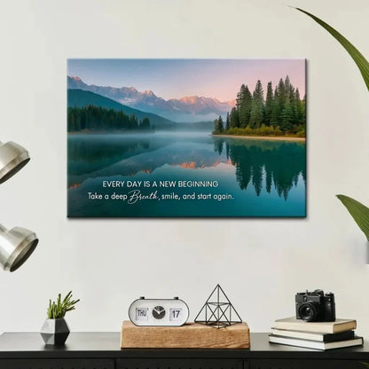 every day is a new beginning serene mountain lake christian wall art canvas (Landscape) (view 5)