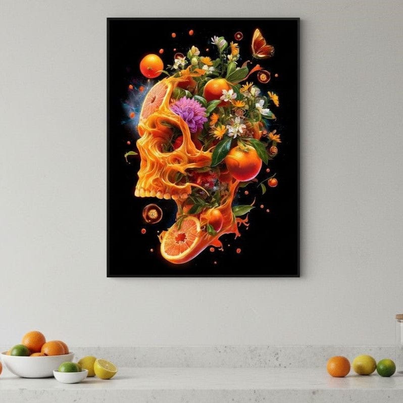 Floral Citrus Skull Energy Burst Canvas Wall Art