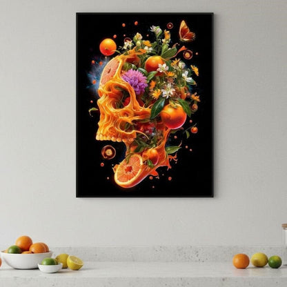 Floral Citrus Skull Energy Burst Canvas Wall Art