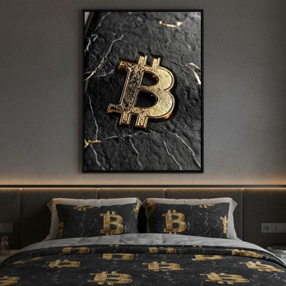Golden Bitcoin Luxe Marble Icon Canvas Wall Art