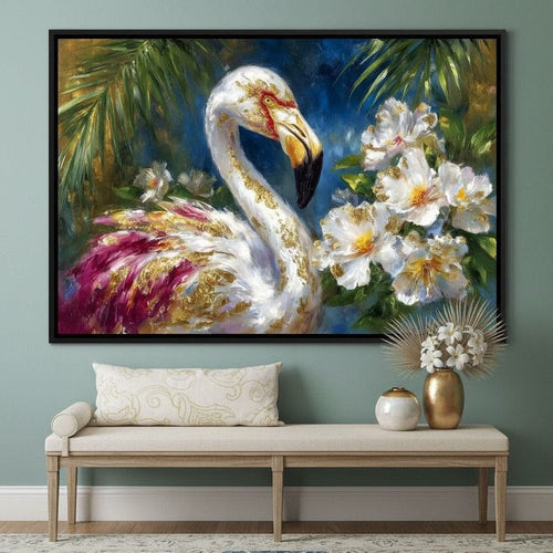 Gilded Flamingo Garden Glow Canvas Wall Art