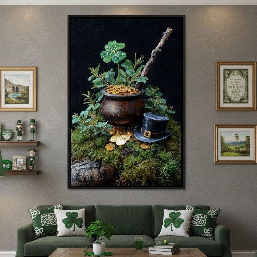 Lucky Clover Gold Pot Canvas Wall Art