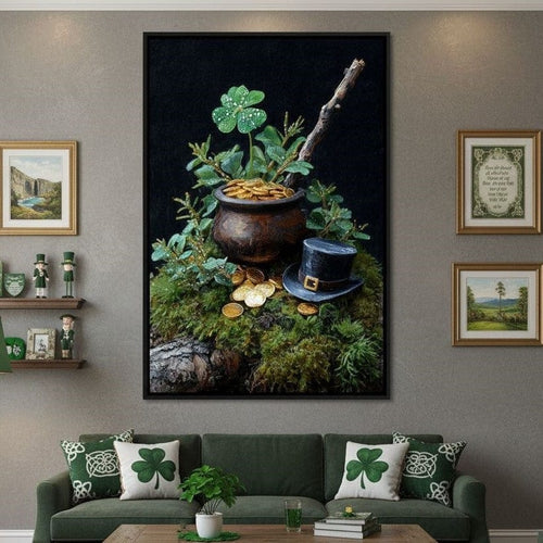 Lucky Clover Gold Pot Canvas Wall Art
