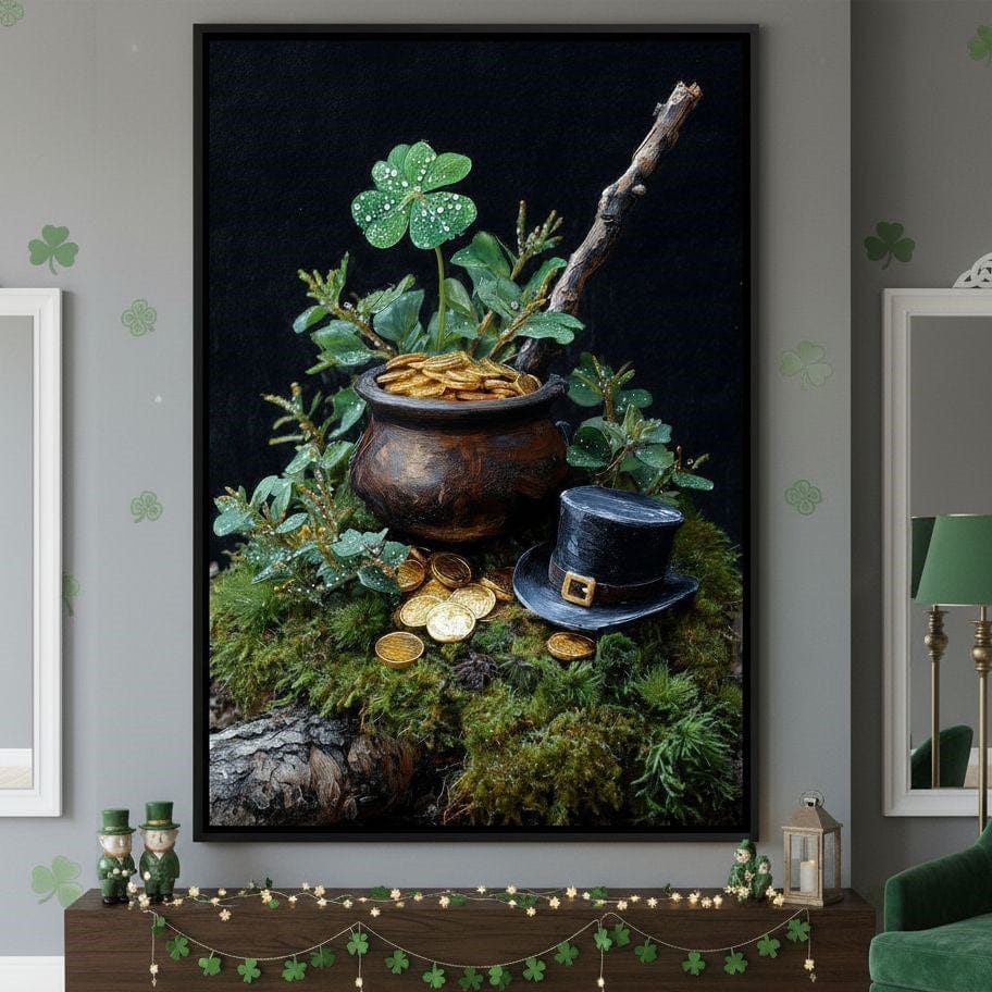 Lucky Clover Gold Pot Canvas Wall Art