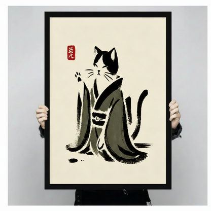 Kimono Cat Ink Brush Canvas Art Wall Art