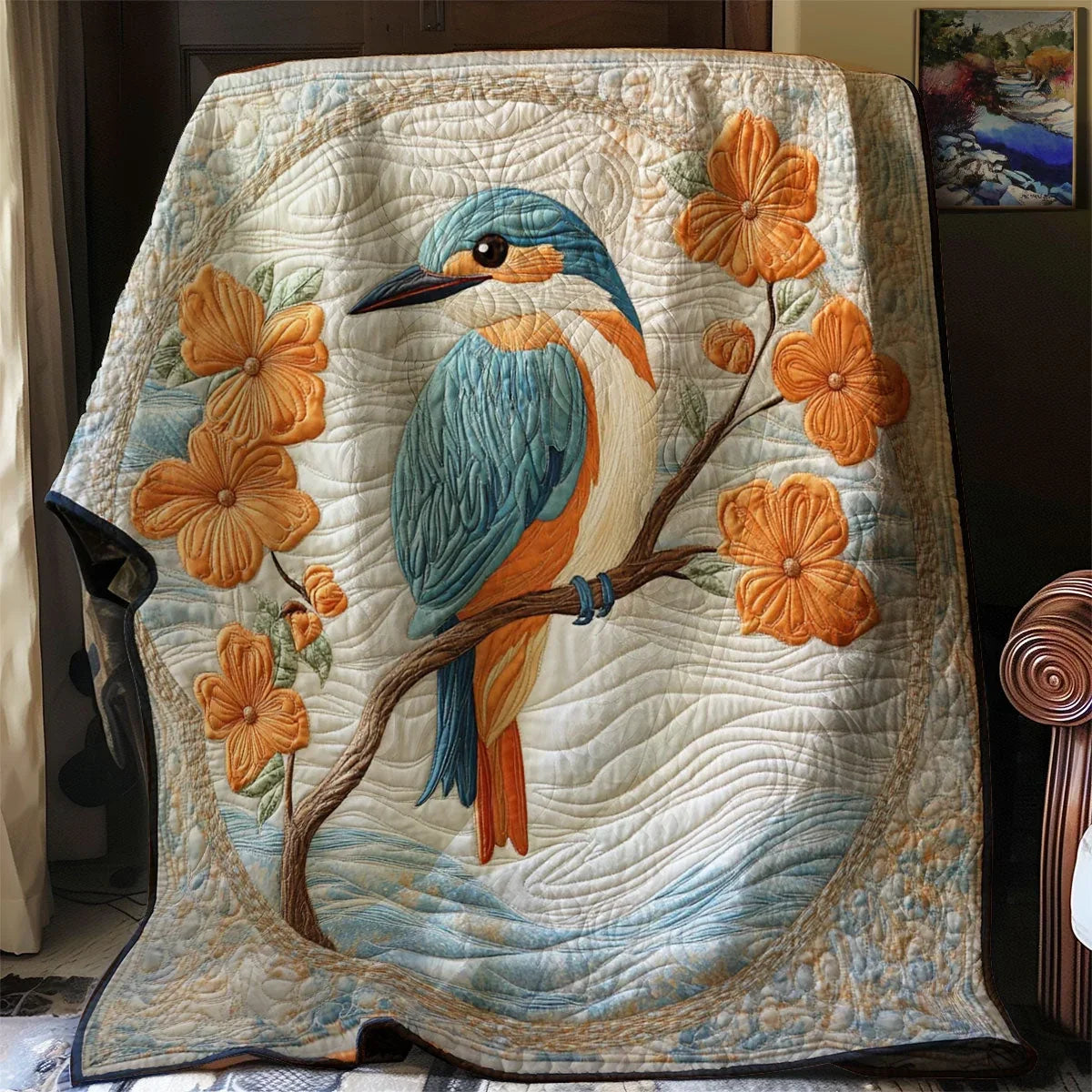 Kingfisher Bird Quilt Blanket