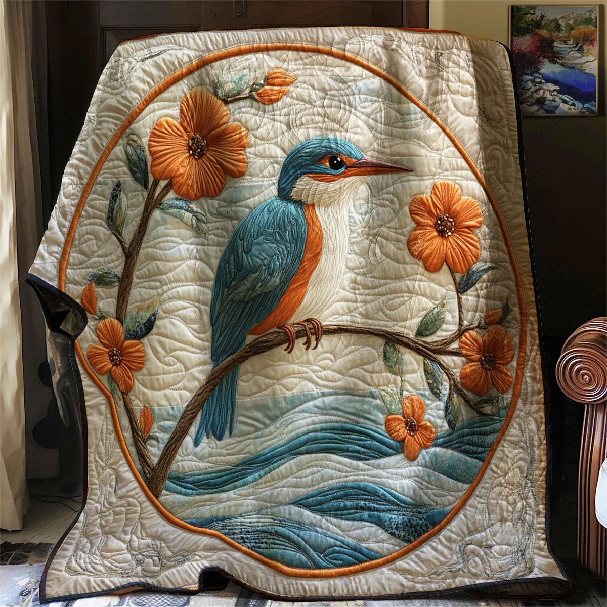 Kingfisher Bird Quilt Blanket
