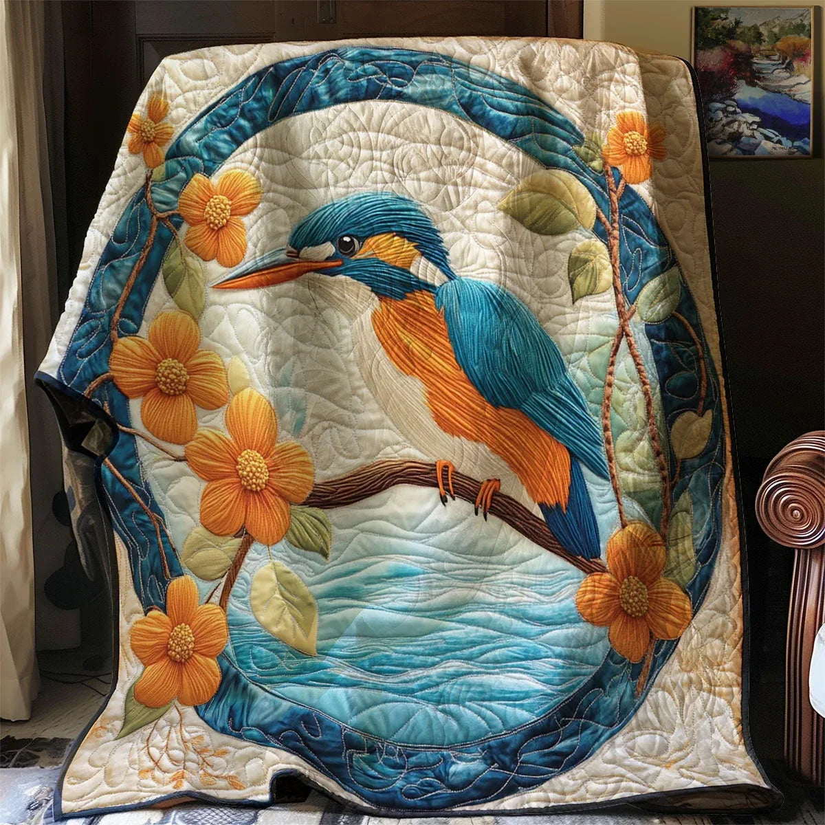Kingfisher Bird Quilt Blanket