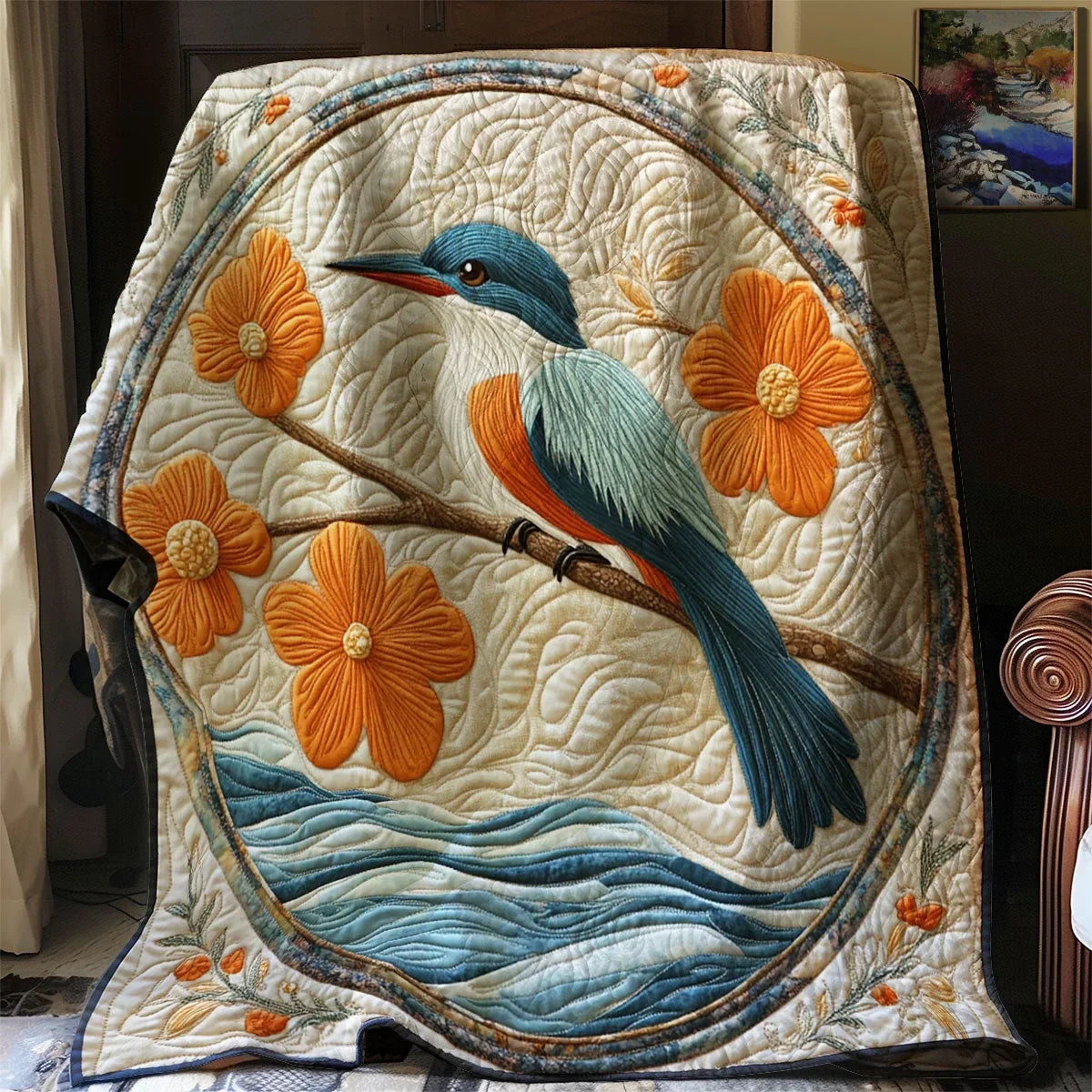 Kingfisher Bird Quilt Blanket