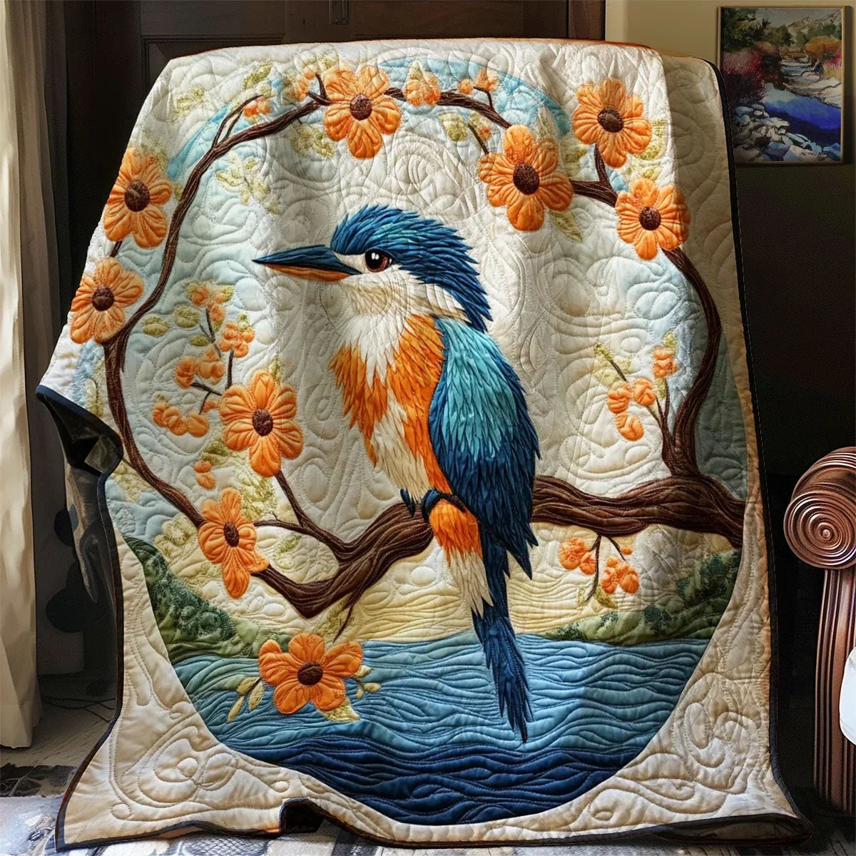 Kingfisher Bird Quilt Blanket