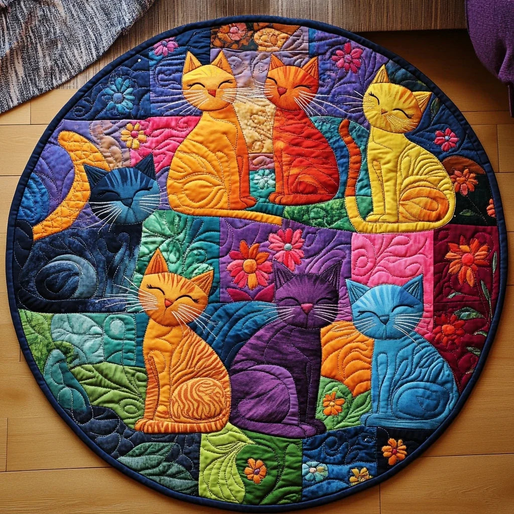 Kitty Kaleidoscope Quilted Round Mat
