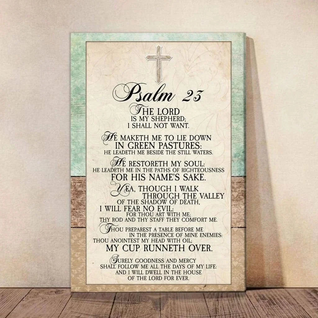 psalm 23 wall art canvas bible verse wall art (Landscape) (view 2)
