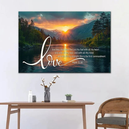 mark 12 30 love the lord your god with all your heart wall art canvas (Landscape) (view 8)
