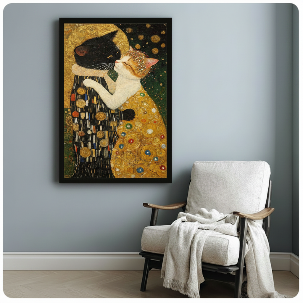 Klimt Cat Kiss Gold Art Nouveau Canvas Print Wall Art