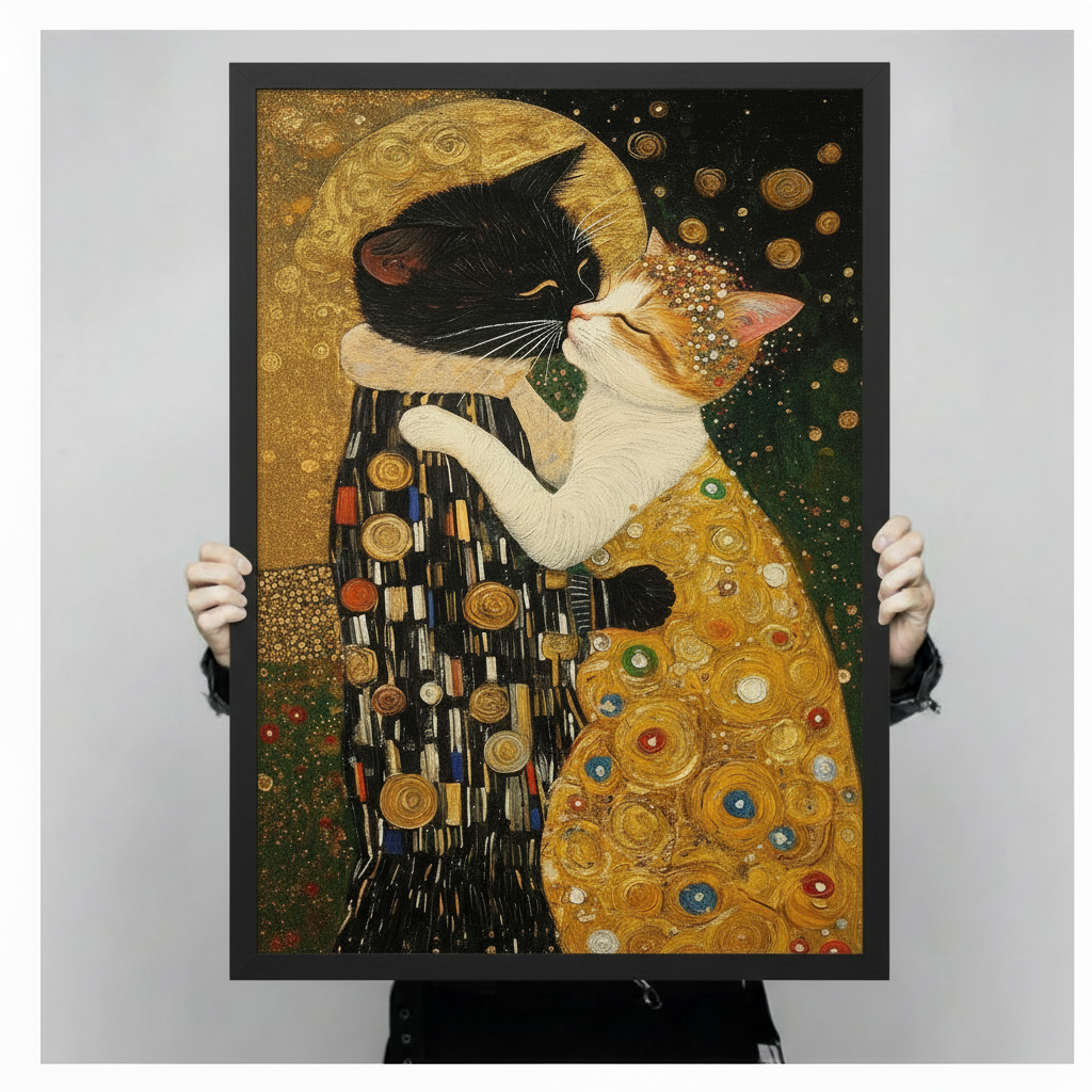 Klimt Cat Kiss Gold Art Nouveau Canvas Print Wall Art