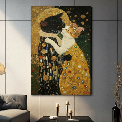 Klimt Cat Kiss Gold Art Nouveau Canvas Print Wall Art
