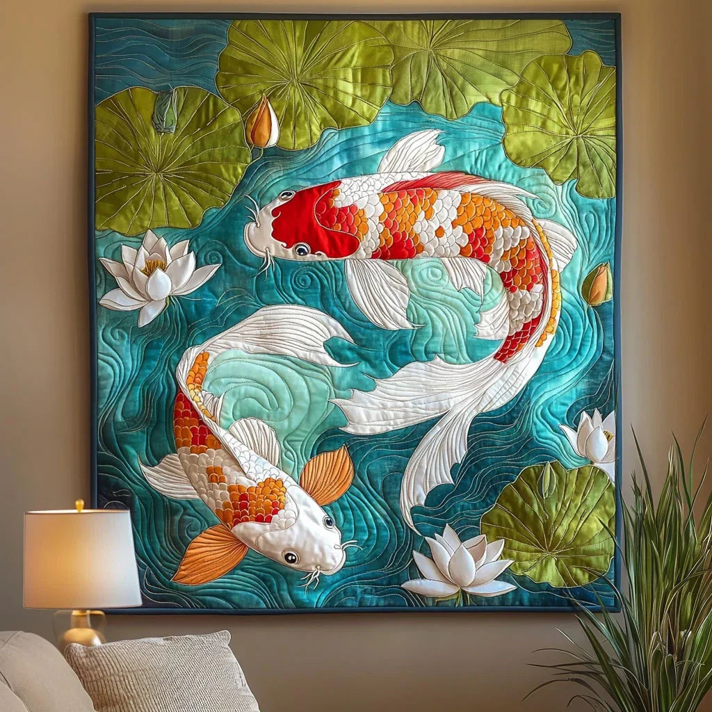 Koi Fish Pond Quilt Blanket