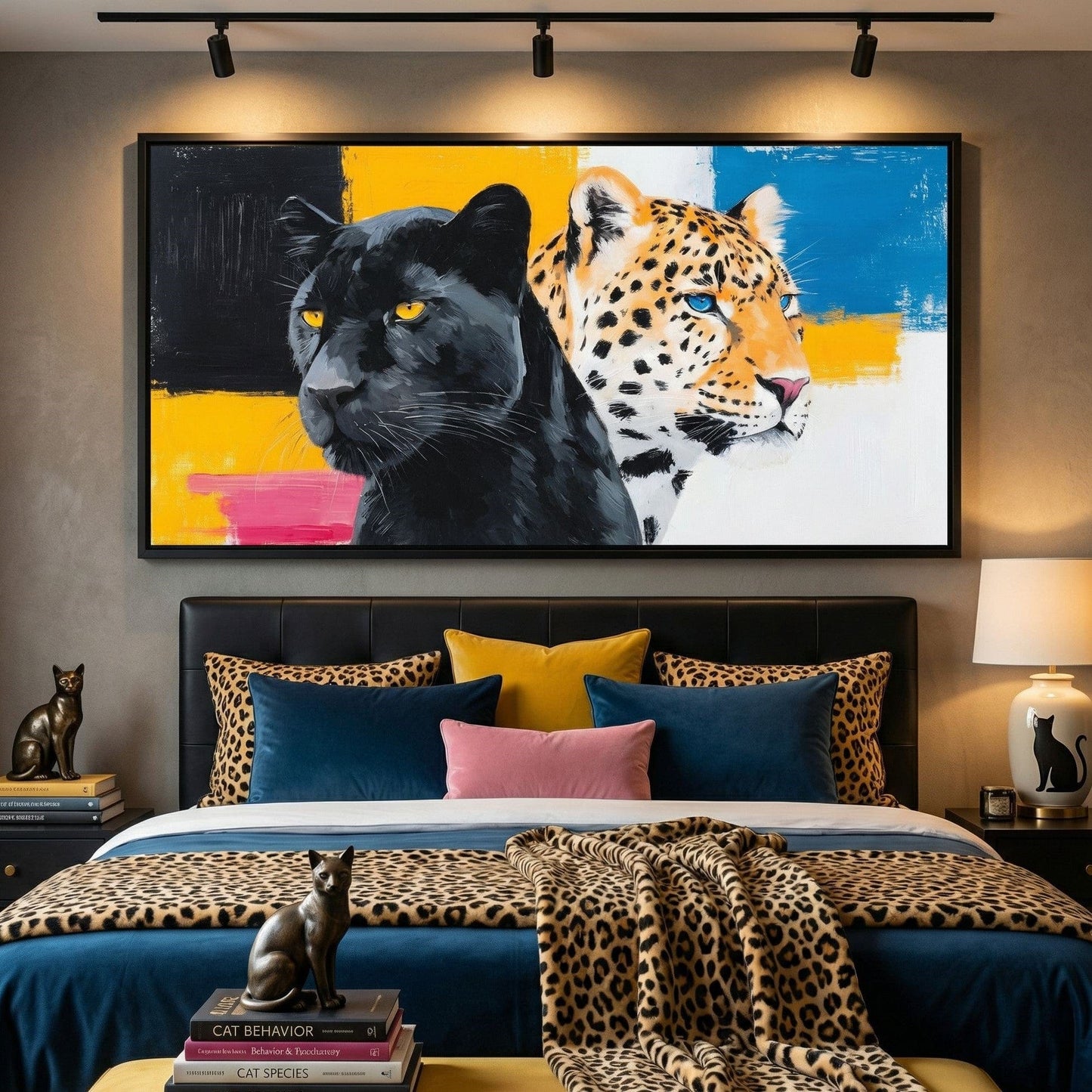 Dual Panther Leopard Portrait Canvas Wall Art