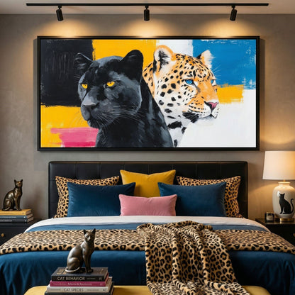 Dual Panther Leopard Portrait Canvas Wall Art