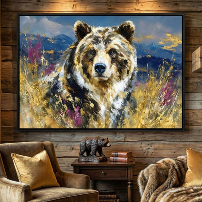 Golden Grizzly Mountain Calm Canvas Wall Art