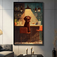 Chocolate Lab at Bar Cartoon Canvas Art Wall Art