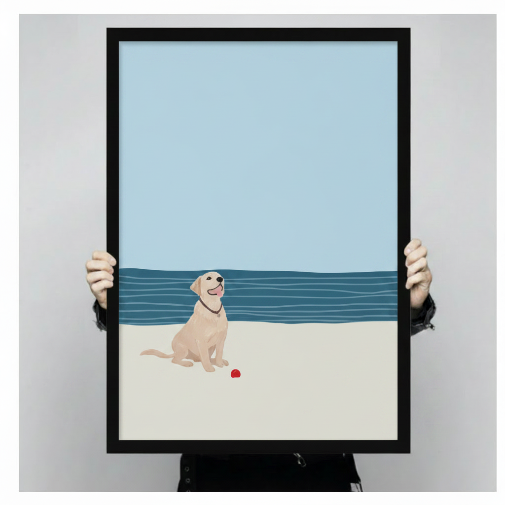 Coastal Lab Beach Day Minimalist Canvas Art Wall Art