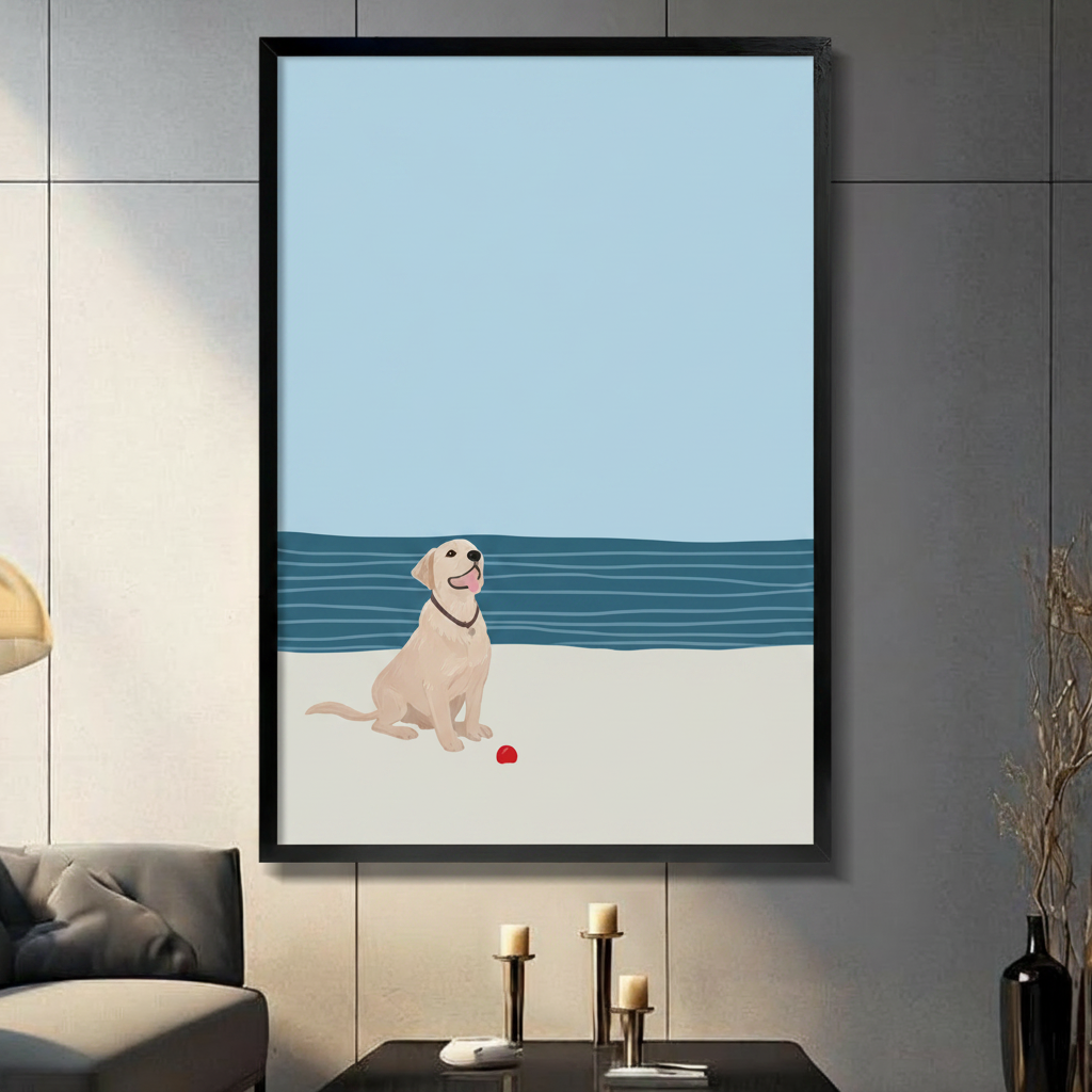 Coastal Lab Beach Day Minimalist Canvas Art Wall Art