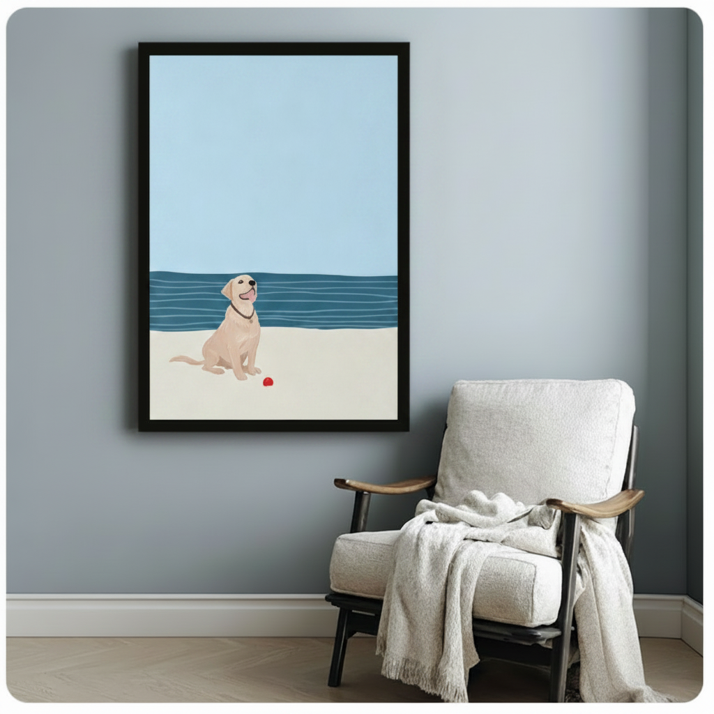 Coastal Lab Beach Day Minimalist Canvas Art Wall Art