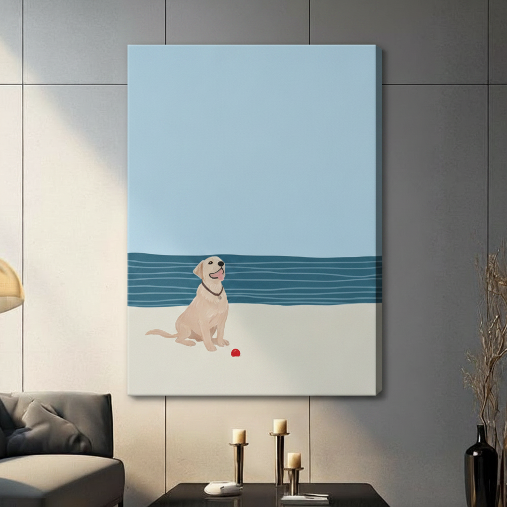 Coastal Lab Beach Day Minimalist Canvas Art Wall Art