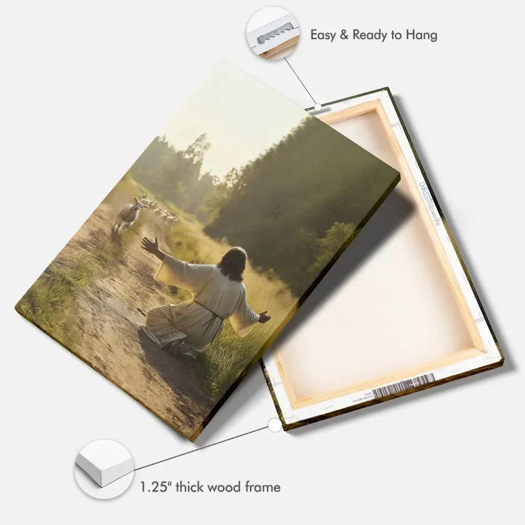 lamb runs to jesus wall art canvas (Landscape) (view 8)