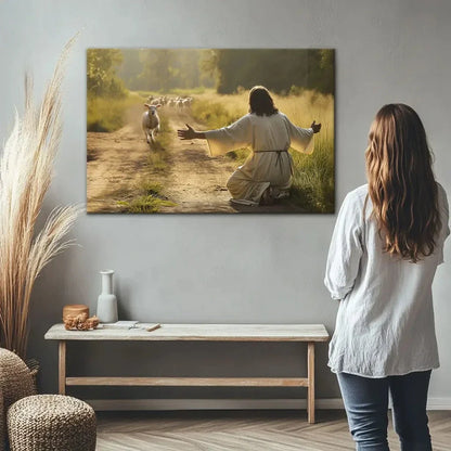 lamb runs to jesus wall art canvas (Landscape) (view 9)