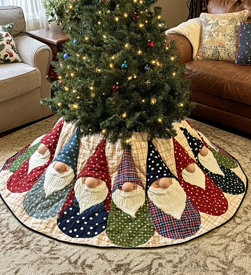 Land of Gnome Quilted Christmas Tree Skirt