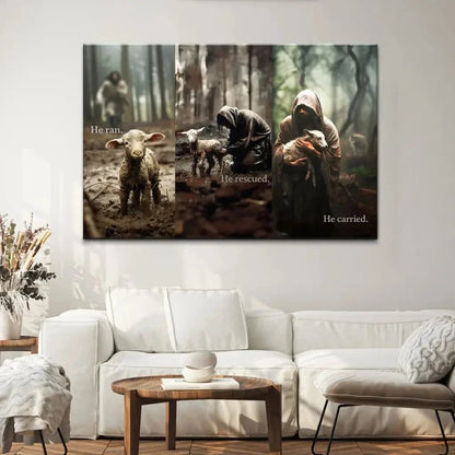 he ran he rescued he carried jesus and lost sheep wall art canvas (view 11)