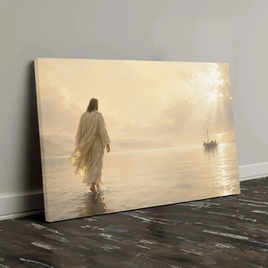 jesus walking on water matthew 14 christian wall art canvas (Landscape) (view 12)