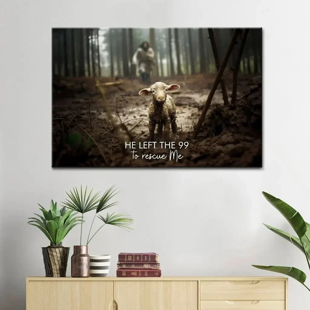 he left the 99 to rescue me jesus and lost sheep wall art canvas (view 9)