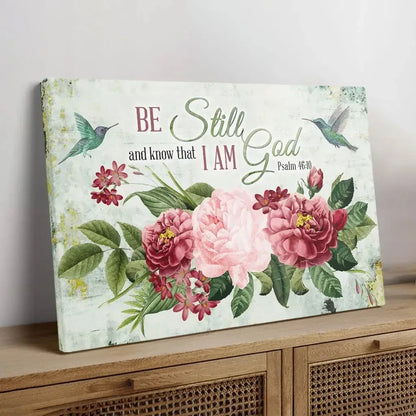 be still and know that i am god vintage flower hummingbird wall art canvas (view 9)