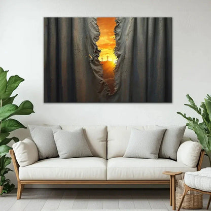the veil was torn at jesus crucifixion christian wall art canvas (Landscape) (view 9)