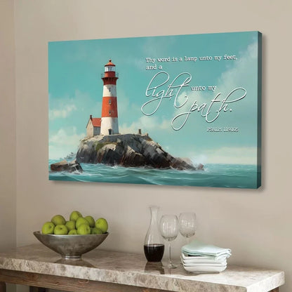 lighthouse psalm 119 105 thy word is a lamp wall art canvas (Landscape) (view 4)