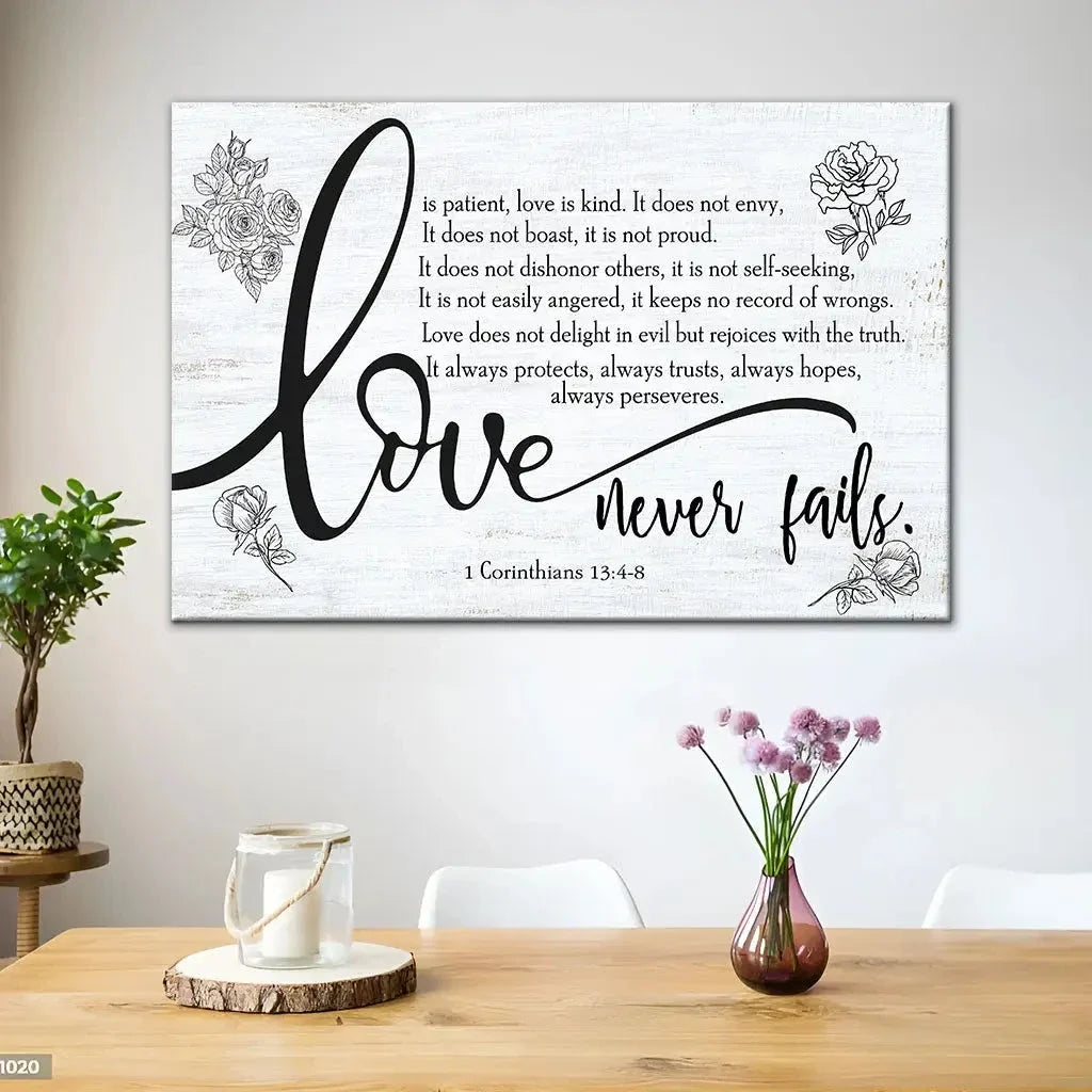 love never fails 1 corinthians 13 4 8 wall art canvas (Landscape) (view 9)