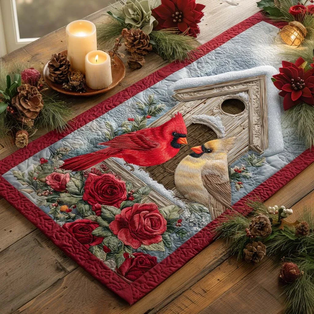 Lantern Cardinal Gathering Quilted Table Runner