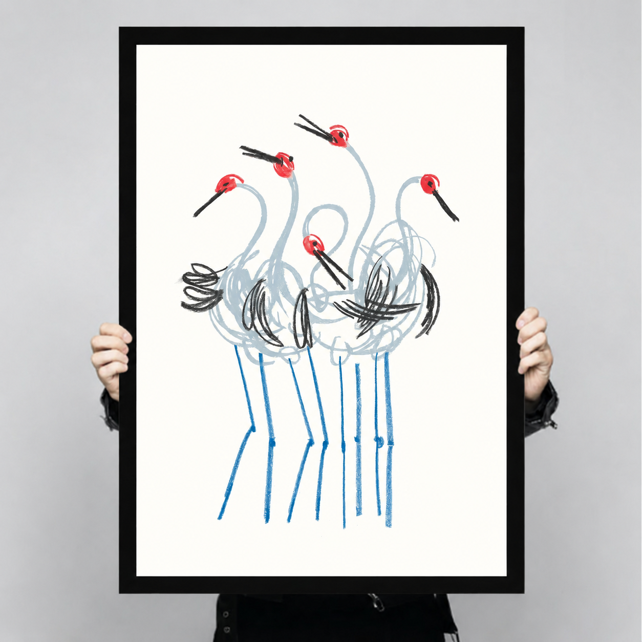 Japanese Red-Crown Crane Sketch Canvas Wall Art