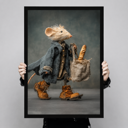 Dapper Mouse with Baguette Fantasy Canvas Wall Art