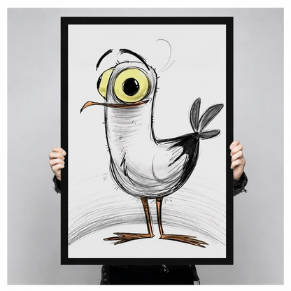 Quirky Big-Eye Bird Sketch Canvas Wall Art