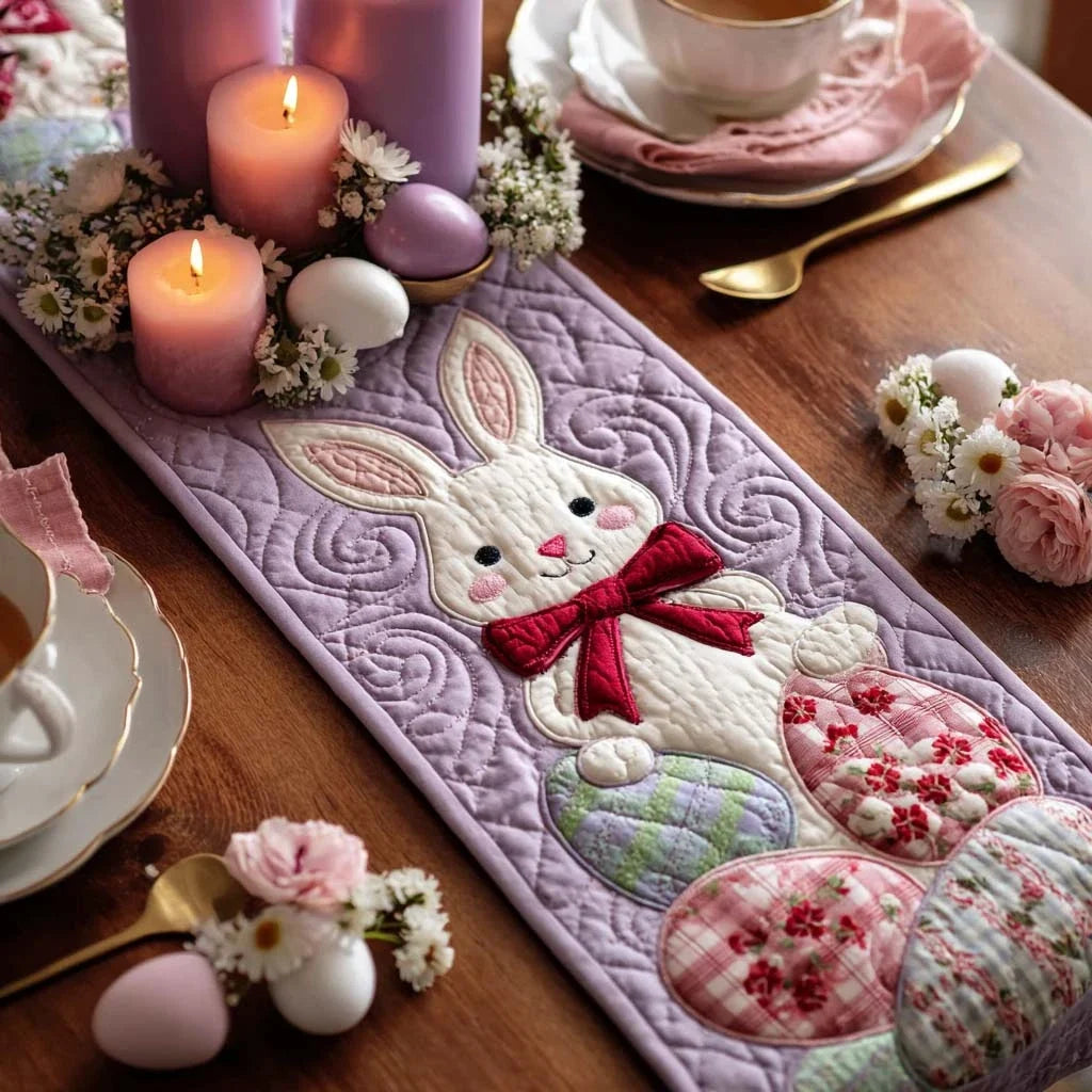 Lavender Bunny Wishes Quilted Table Runner