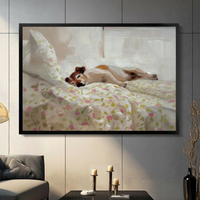 Sleeping Dog Floral Bed Oil Painting Canvas Wall Art