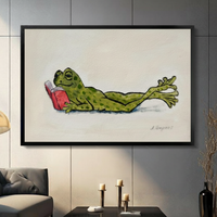 Funny Reading Frog Whimsical Canvas Wall Art